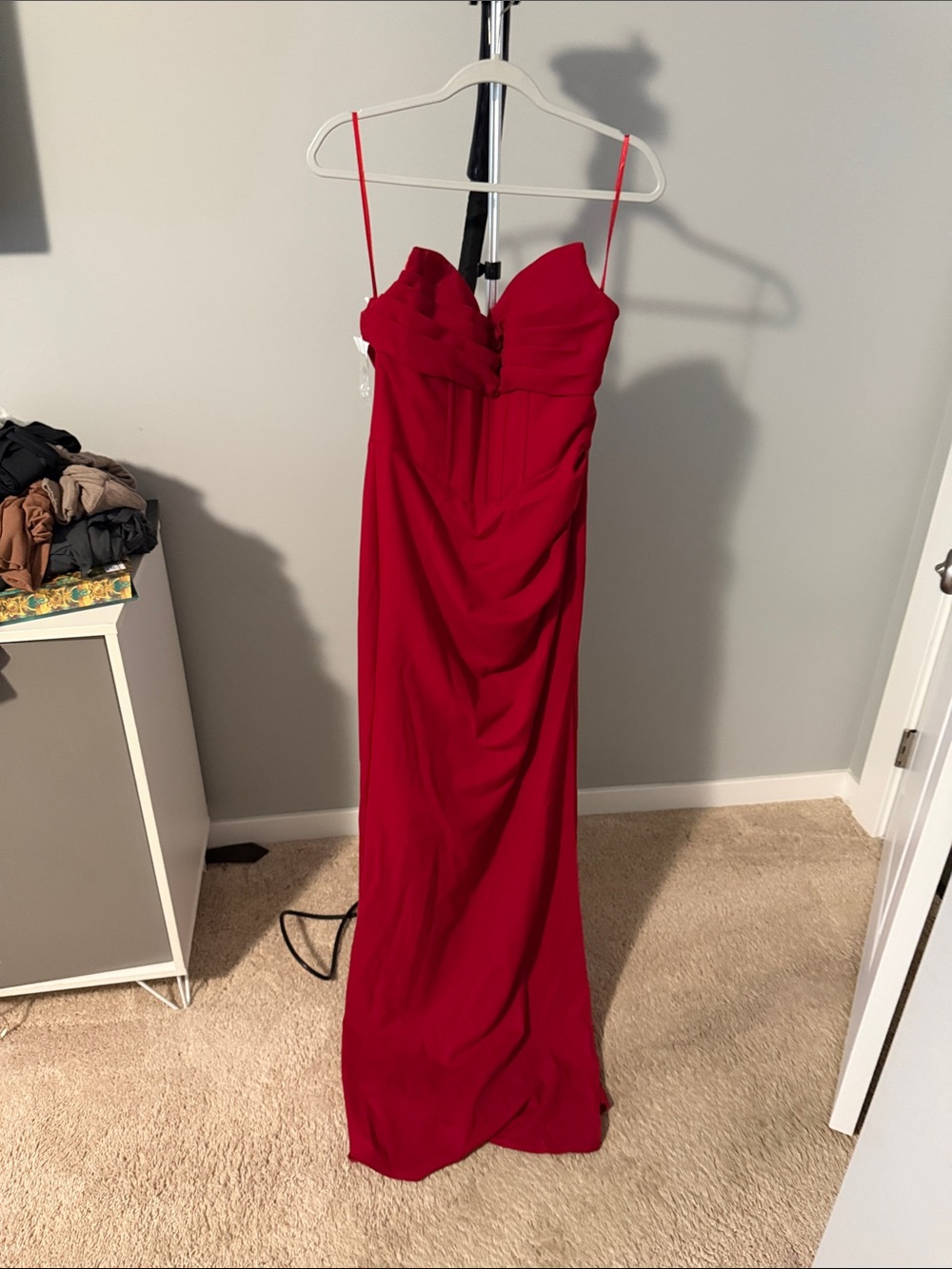 Red Spaghetti-Strap Evening Gown